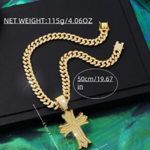 [European and American hip-hop]Gold cross pendant with men's Cuban link chain~Bold and stylish hip-hop fashion!